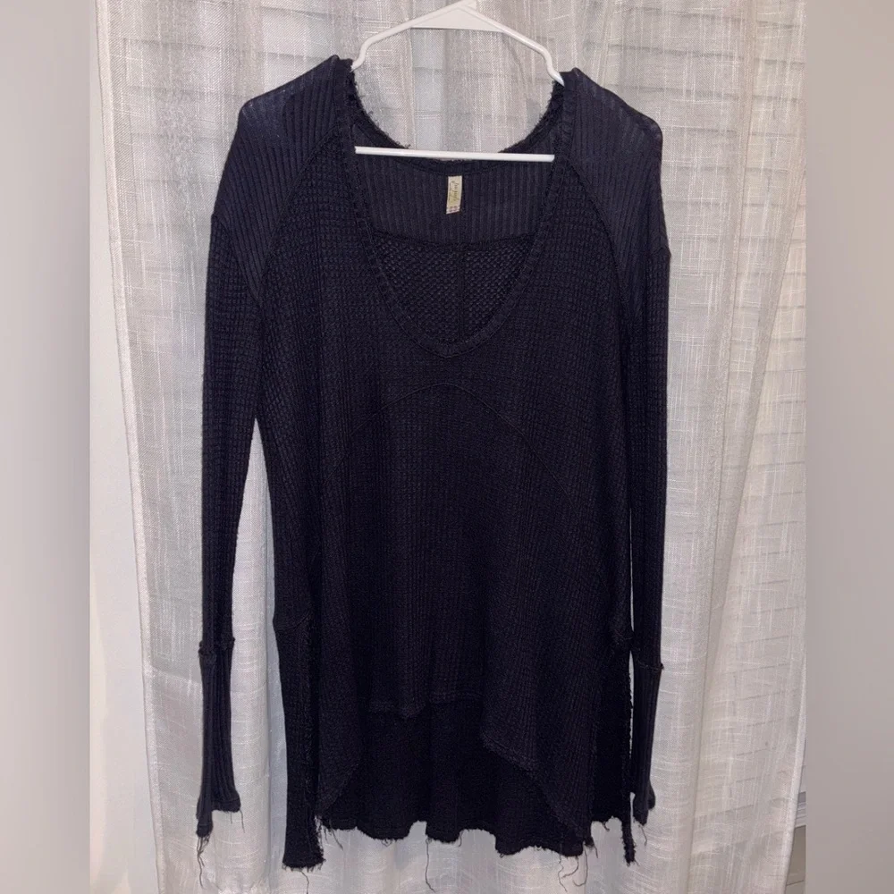 Free People Oversized Waffle Knit Sweater – Navy